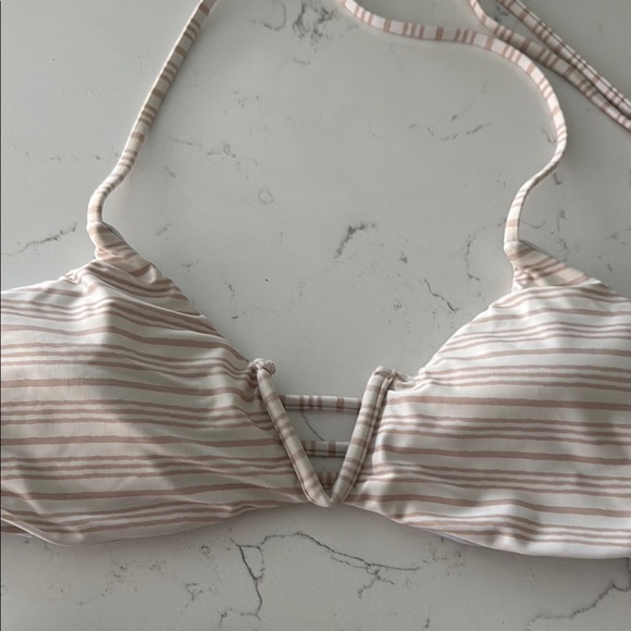 O’Neill white beige tan 2pc Striped Bikini Set top bottom S M swimsuit swimwear - Picture 2 of 8